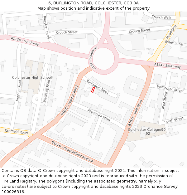 6, BURLINGTON ROAD, COLCHESTER, CO3 3AJ: Location map and indicative extent of plot
