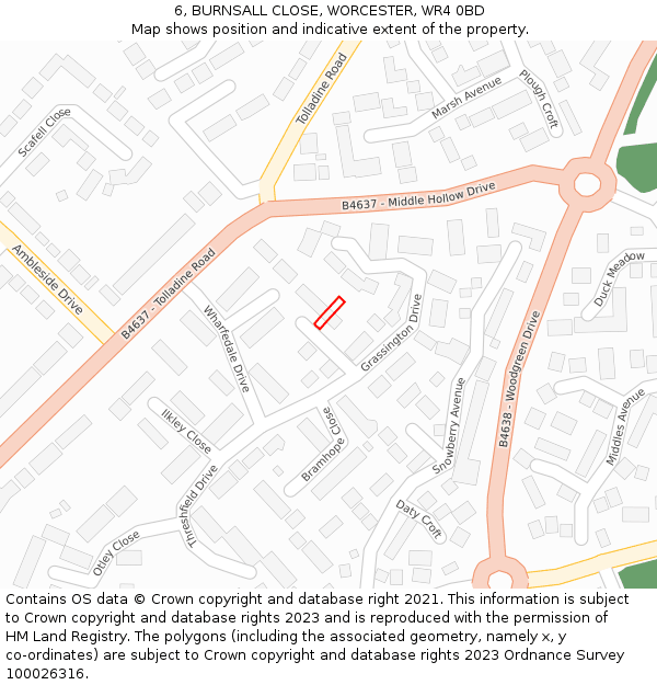 6, BURNSALL CLOSE, WORCESTER, WR4 0BD: Location map and indicative extent of plot