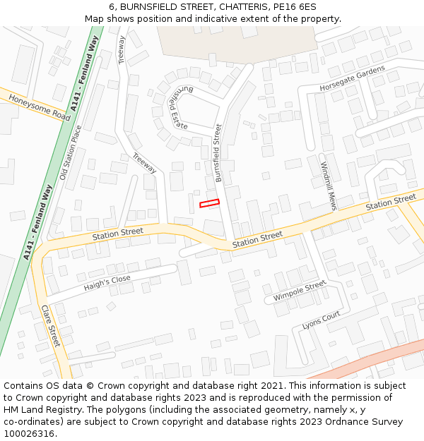 6, BURNSFIELD STREET, CHATTERIS, PE16 6ES: Location map and indicative extent of plot