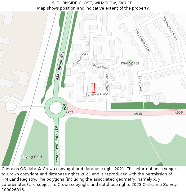 6, BURNSIDE CLOSE, WILMSLOW, SK9 1EL: Location map and indicative extent of plot