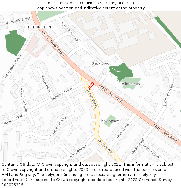 6, BURY ROAD, TOTTINGTON, BURY, BL8 3HB: Location map and indicative extent of plot