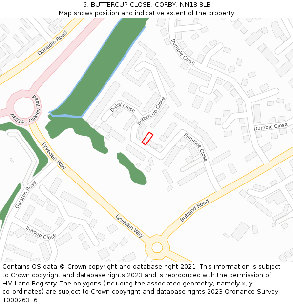 6, BUTTERCUP CLOSE, CORBY, NN18 8LB: Location map and indicative extent of plot