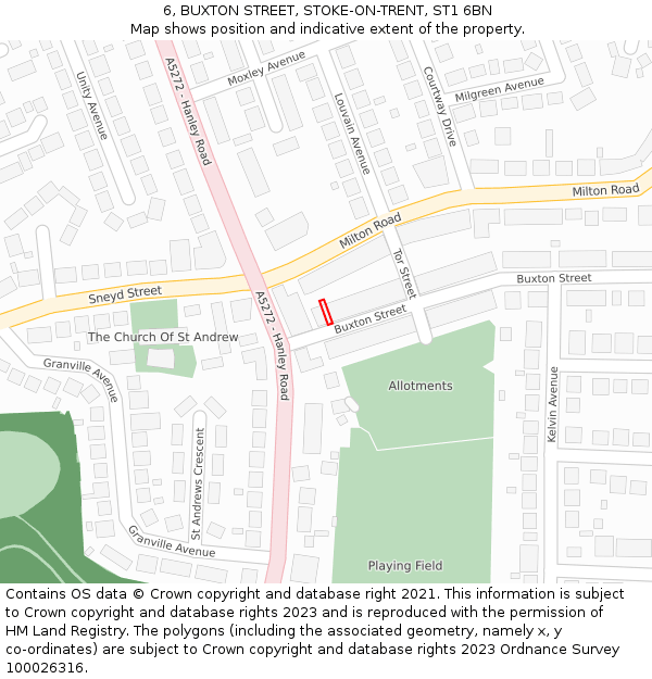 6, BUXTON STREET, STOKE-ON-TRENT, ST1 6BN: Location map and indicative extent of plot