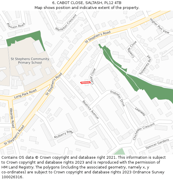 6, CABOT CLOSE, SALTASH, PL12 4TB: Location map and indicative extent of plot