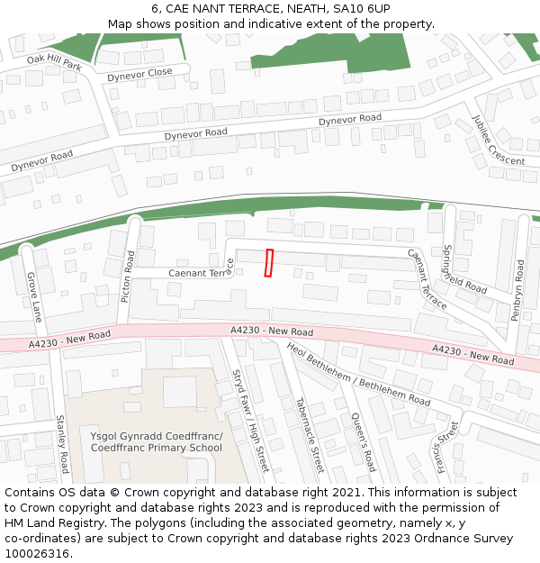 6, CAE NANT TERRACE, NEATH, SA10 6UP: Location map and indicative extent of plot