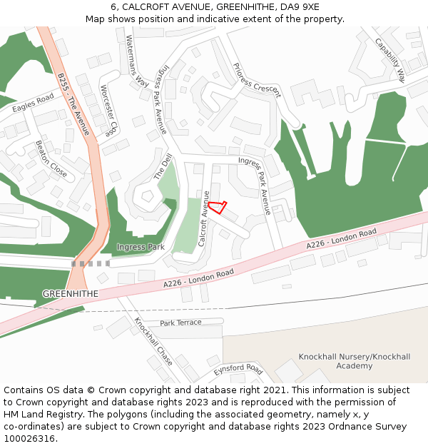 6, CALCROFT AVENUE, GREENHITHE, DA9 9XE: Location map and indicative extent of plot