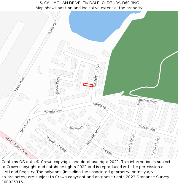 6, CALLAGHAN DRIVE, TIVIDALE, OLDBURY, B69 3NG: Location map and indicative extent of plot