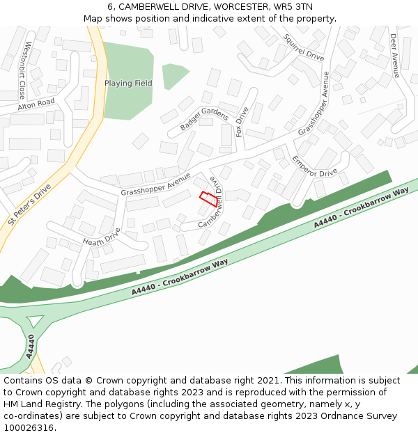 6, CAMBERWELL DRIVE, WORCESTER, WR5 3TN: Location map and indicative extent of plot