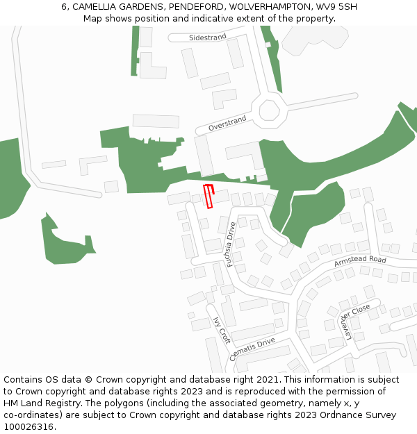 6, CAMELLIA GARDENS, PENDEFORD, WOLVERHAMPTON, WV9 5SH: Location map and indicative extent of plot