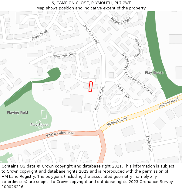 6, CAMPION CLOSE, PLYMOUTH, PL7 2WT: Location map and indicative extent of plot
