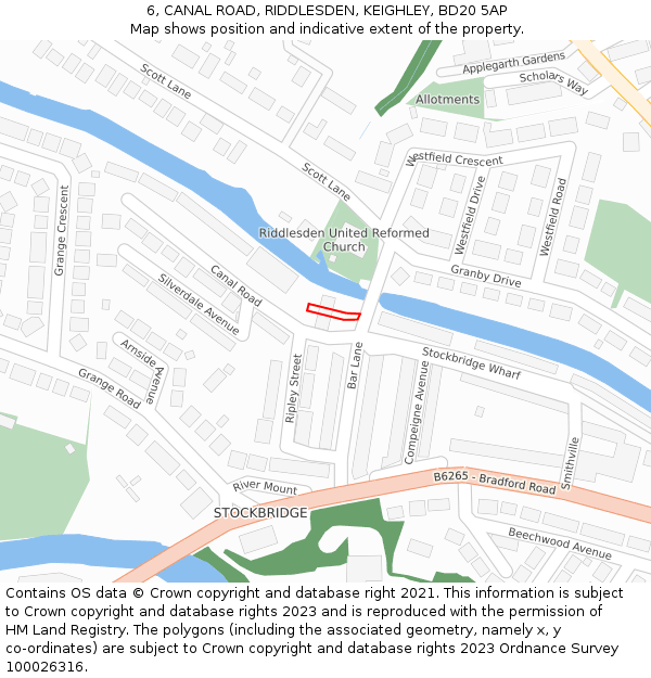 6, CANAL ROAD, RIDDLESDEN, KEIGHLEY, BD20 5AP: Location map and indicative extent of plot