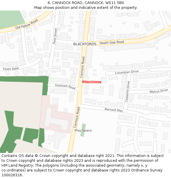 6, CANNOCK ROAD, CANNOCK, WS11 5BX: Location map and indicative extent of plot