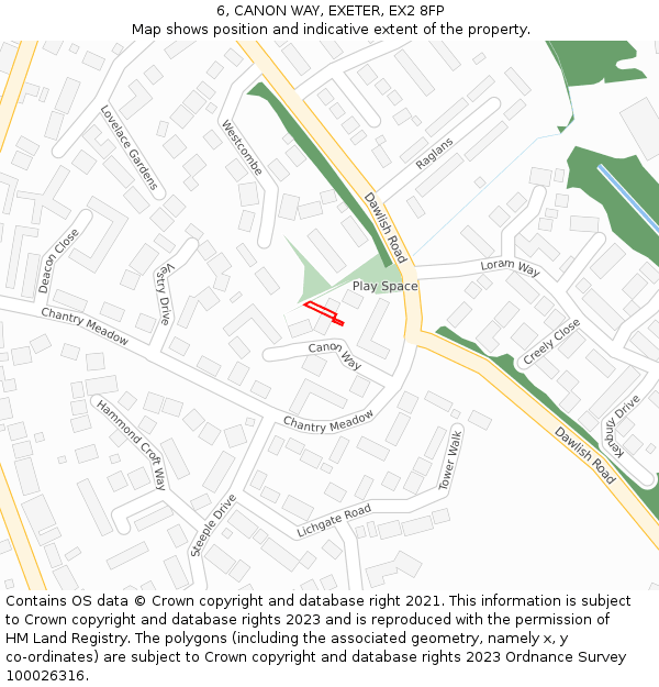 6, CANON WAY, EXETER, EX2 8FP: Location map and indicative extent of plot
