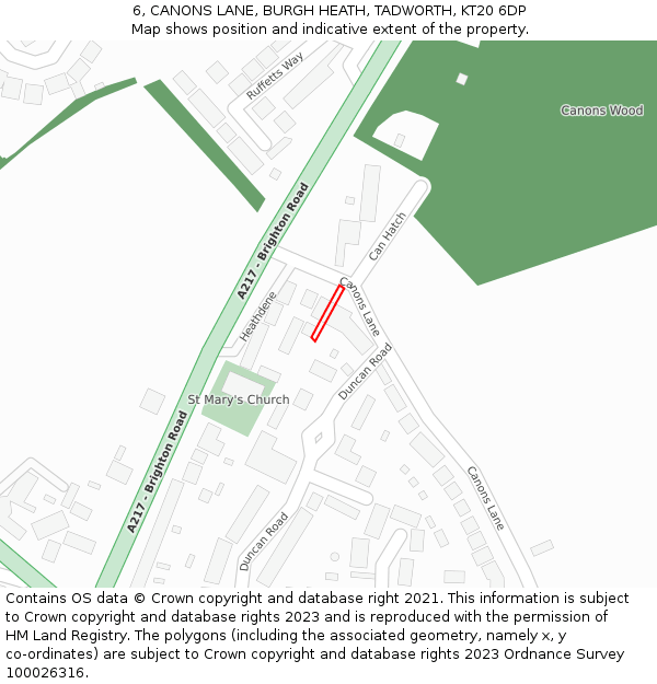 6, CANONS LANE, BURGH HEATH, TADWORTH, KT20 6DP: Location map and indicative extent of plot