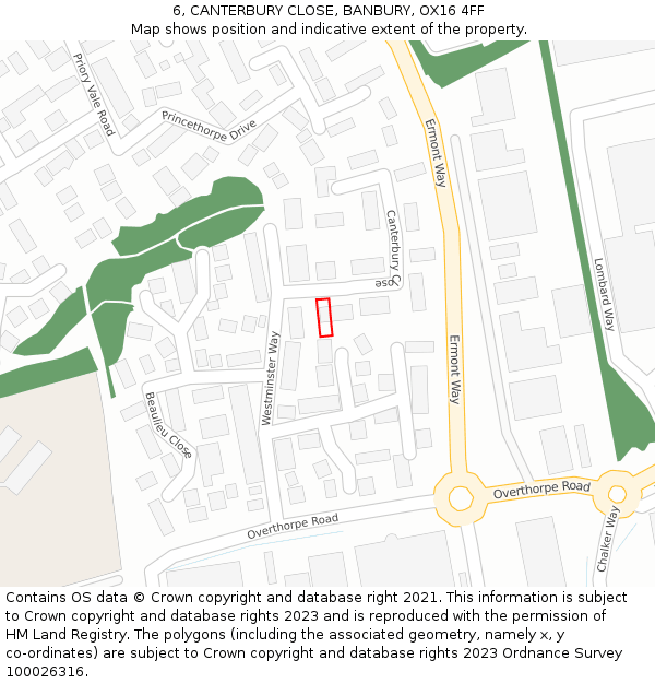 6, CANTERBURY CLOSE, BANBURY, OX16 4FF: Location map and indicative extent of plot