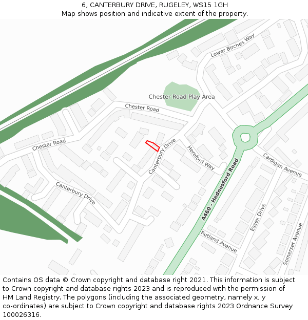 6, CANTERBURY DRIVE, RUGELEY, WS15 1GH: Location map and indicative extent of plot