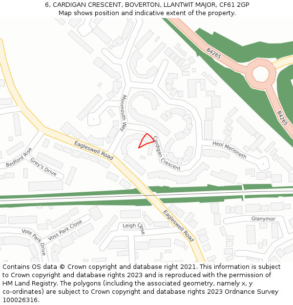 6, CARDIGAN CRESCENT, BOVERTON, LLANTWIT MAJOR, CF61 2GP: Location map and indicative extent of plot