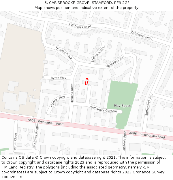 6, CARISBROOKE GROVE, STAMFORD, PE9 2GF: Location map and indicative extent of plot
