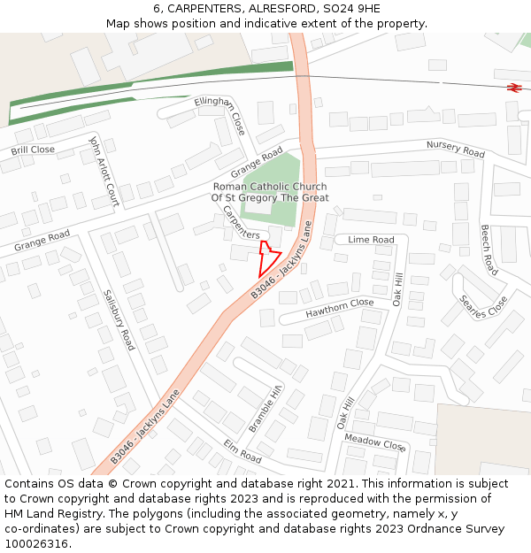 6, CARPENTERS, ALRESFORD, SO24 9HE: Location map and indicative extent of plot