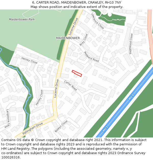 6, CARTER ROAD, MAIDENBOWER, CRAWLEY, RH10 7NY: Location map and indicative extent of plot