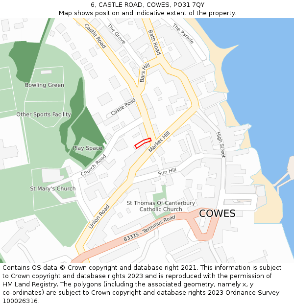 6, CASTLE ROAD, COWES, PO31 7QY: Location map and indicative extent of plot