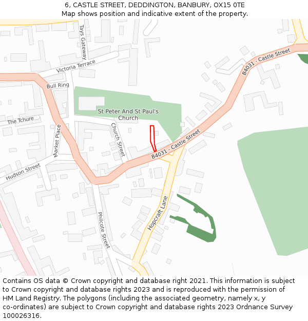 6, CASTLE STREET, DEDDINGTON, BANBURY, OX15 0TE: Location map and indicative extent of plot
