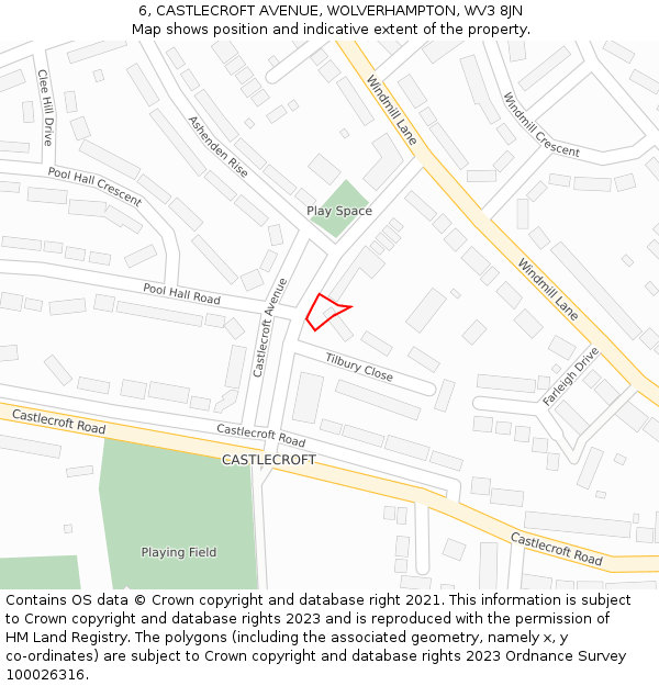 6, CASTLECROFT AVENUE, WOLVERHAMPTON, WV3 8JN: Location map and indicative extent of plot