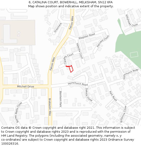 6, CATALINA COURT, BOWERHILL, MELKSHAM, SN12 6FA: Location map and indicative extent of plot