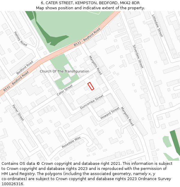6, CATER STREET, KEMPSTON, BEDFORD, MK42 8DR: Location map and indicative extent of plot