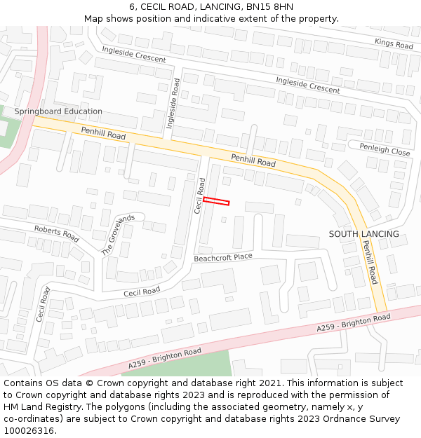 6, CECIL ROAD, LANCING, BN15 8HN: Location map and indicative extent of plot