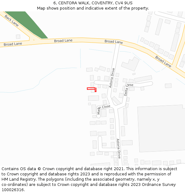 6, CENTORA WALK, COVENTRY, CV4 9US: Location map and indicative extent of plot