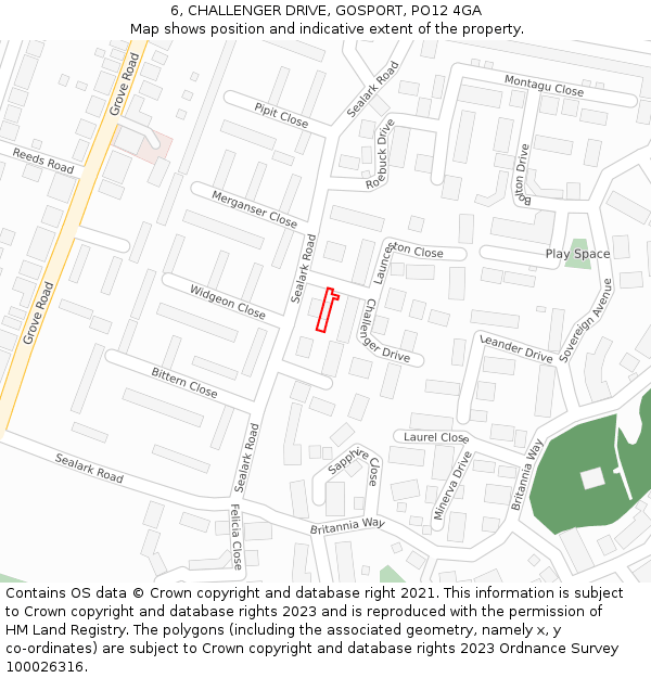6, CHALLENGER DRIVE, GOSPORT, PO12 4GA: Location map and indicative extent of plot