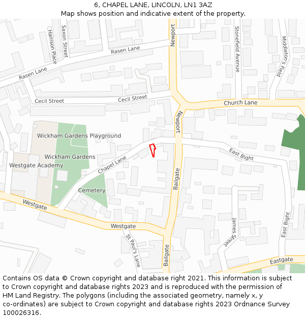6, CHAPEL LANE, LINCOLN, LN1 3AZ: Location map and indicative extent of plot