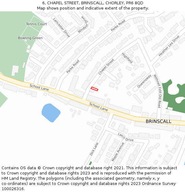 6, CHAPEL STREET, BRINSCALL, CHORLEY, PR6 8QD: Location map and indicative extent of plot