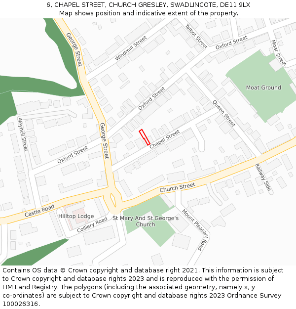 6, CHAPEL STREET, CHURCH GRESLEY, SWADLINCOTE, DE11 9LX: Location map and indicative extent of plot