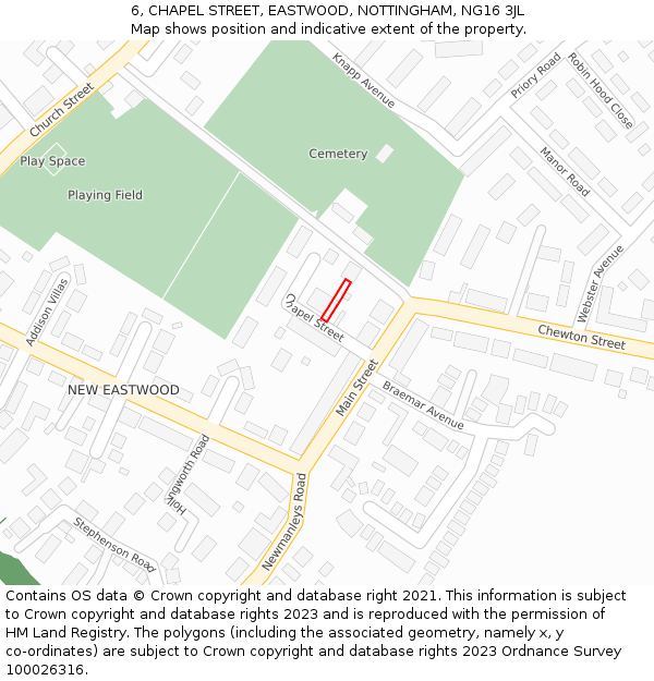 6, CHAPEL STREET, EASTWOOD, NOTTINGHAM, NG16 3JL: Location map and indicative extent of plot