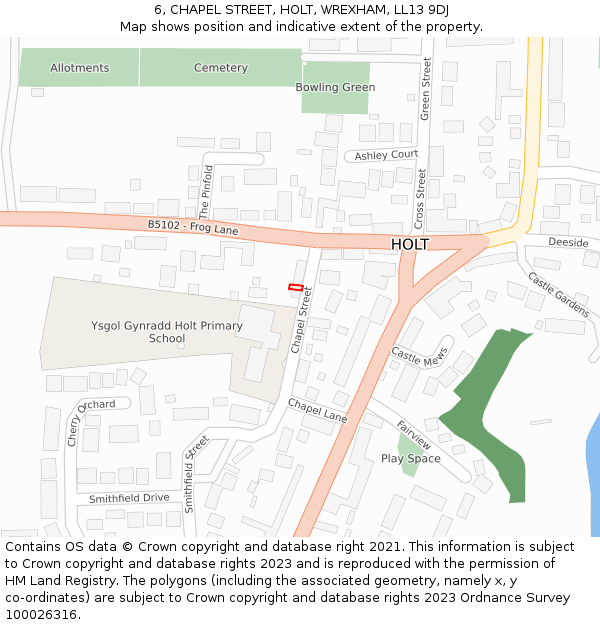 6, CHAPEL STREET, HOLT, WREXHAM, LL13 9DJ: Location map and indicative extent of plot