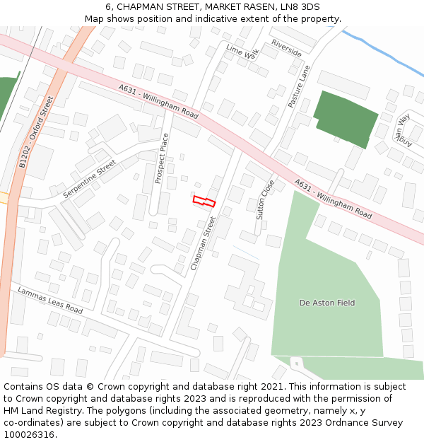 6, CHAPMAN STREET, MARKET RASEN, LN8 3DS: Location map and indicative extent of plot