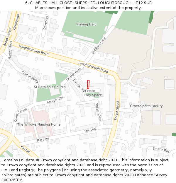 6, CHARLES HALL CLOSE, SHEPSHED, LOUGHBOROUGH, LE12 9UP: Location map and indicative extent of plot