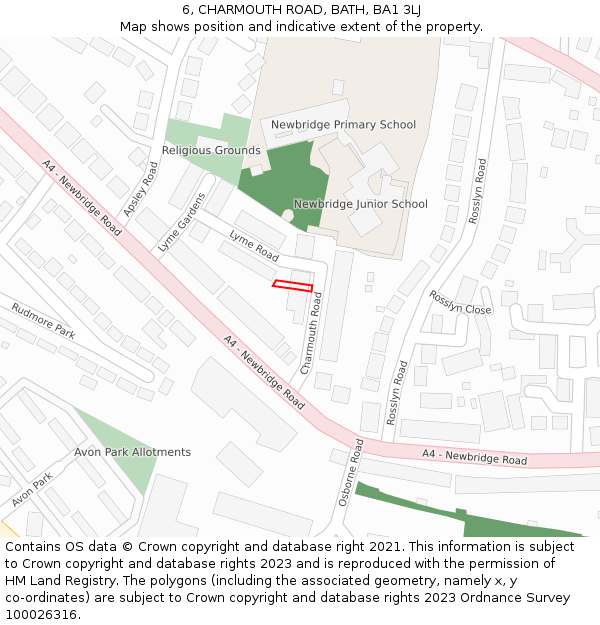 6, CHARMOUTH ROAD, BATH, BA1 3LJ: Location map and indicative extent of plot