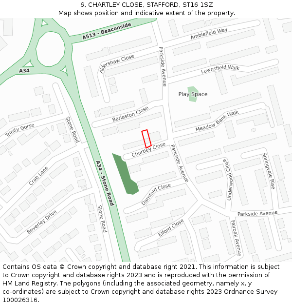6, CHARTLEY CLOSE, STAFFORD, ST16 1SZ: Location map and indicative extent of plot