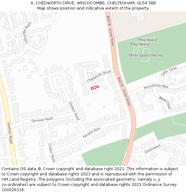 6, CHEDWORTH DRIVE, WINCHCOMBE, CHELTENHAM, GL54 5BE: Location map and indicative extent of plot