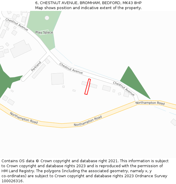 6, CHESTNUT AVENUE, BROMHAM, BEDFORD, MK43 8HP: Location map and indicative extent of plot