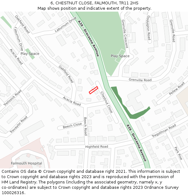 6, CHESTNUT CLOSE, FALMOUTH, TR11 2HS: Location map and indicative extent of plot