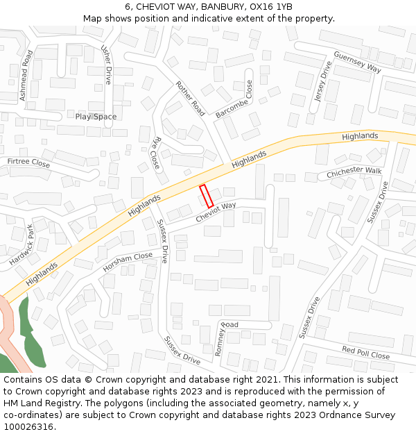 6, CHEVIOT WAY, BANBURY, OX16 1YB: Location map and indicative extent of plot