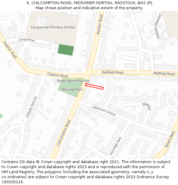 6, CHILCOMPTON ROAD, MIDSOMER NORTON, RADSTOCK, BA3 2PJ: Location map and indicative extent of plot