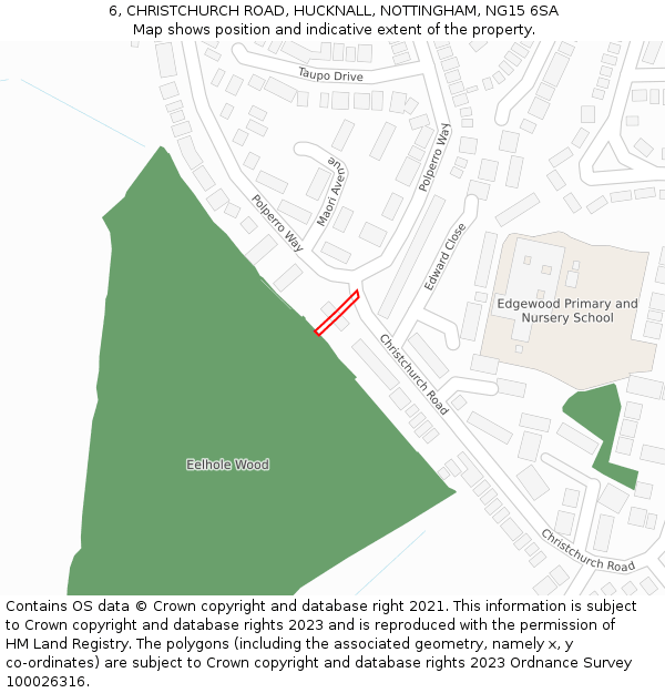 6, CHRISTCHURCH ROAD, HUCKNALL, NOTTINGHAM, NG15 6SA: Location map and indicative extent of plot