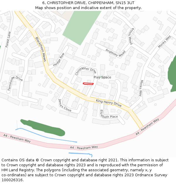 6, CHRISTOPHER DRIVE, CHIPPENHAM, SN15 3UT: Location map and indicative extent of plot