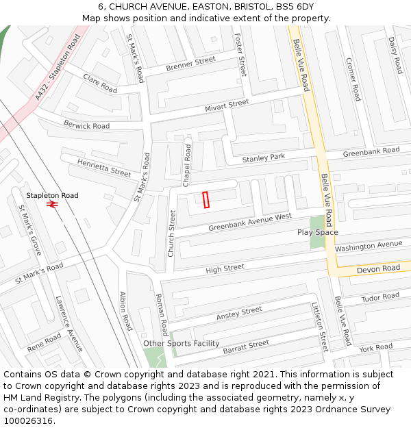 6, CHURCH AVENUE, EASTON, BRISTOL, BS5 6DY: Location map and indicative extent of plot