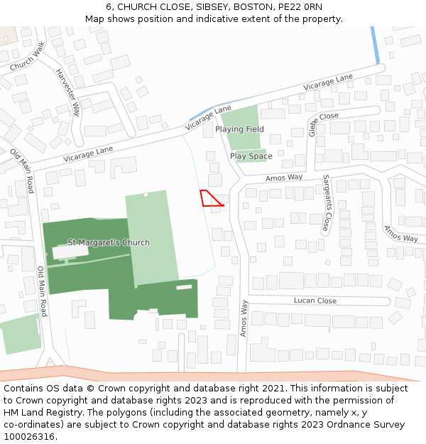 6, CHURCH CLOSE, SIBSEY, BOSTON, PE22 0RN: Location map and indicative extent of plot